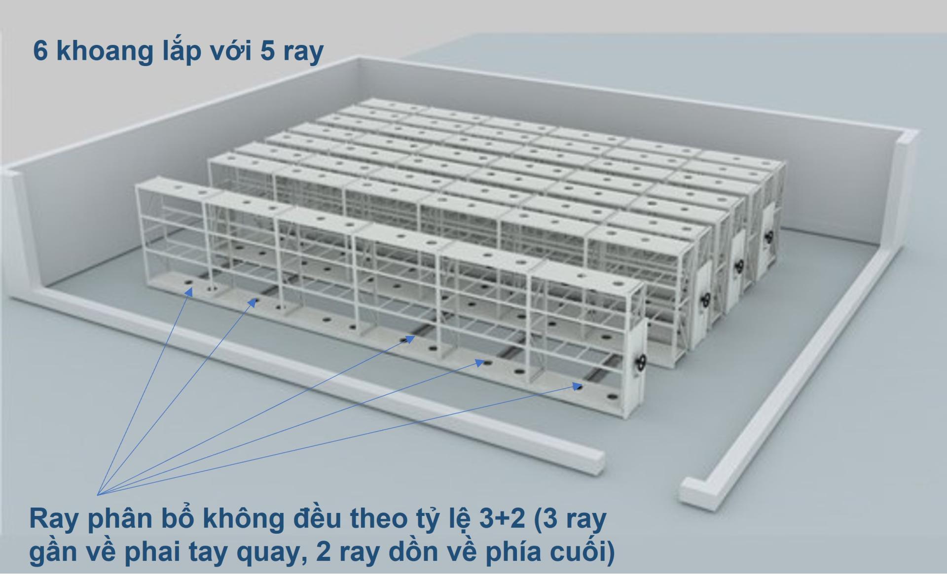 Bản vẽ thiết kế kệ di động 6 khoang 5 ray chuẩn kỹ thuật