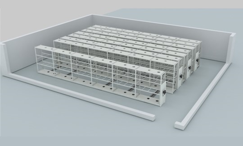 Thiết kế kệ di động 6 khoang 5 ray tối ưu chi phí cho phòng lưu trữ hồ sơ