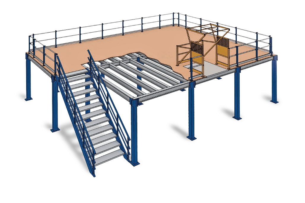 Bản vẽ thiết kế sàn tầng lửng Mezzanine khung thép có cầu thang phục vụ dự toán chi phí