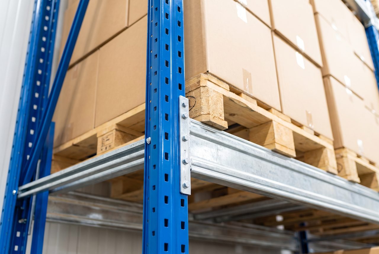 Chi tiết thanh ray đỡ pallet thùng thiết bị y tế trong lane Drive-in